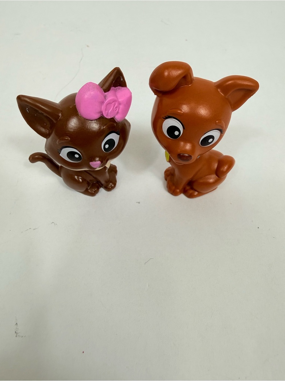 Brown Puppy and Kitten Toy Duo - Pink Bow Accent VTG Barbie